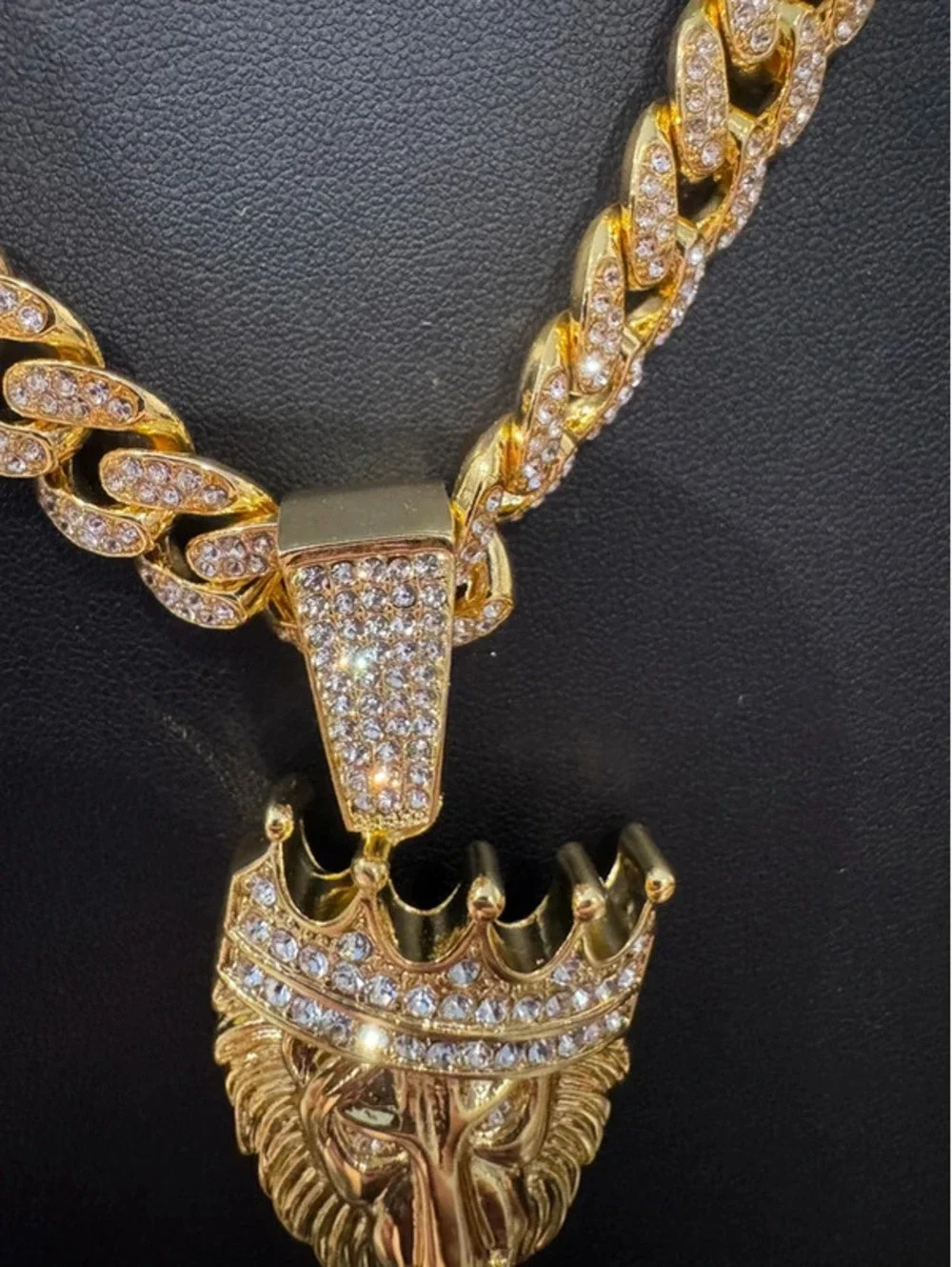 Iced out Cuban chain with lion head pendant 24” chain